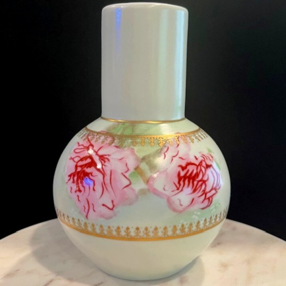 RS Prussia Floral Rose Painted Tumble Up Vase with Gold Enamel Design